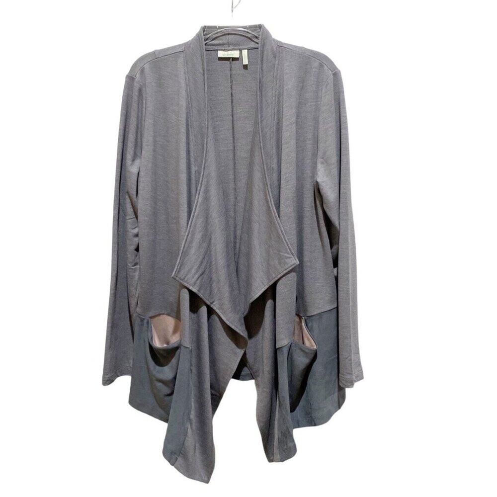 LOGO Lounge Lori Goldstein French Terry Cardigan Faux Suede Hem Gray Size Medium